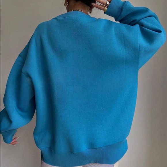 Casual long sleeve loose drop shoulder sweatshirt blue - Picture 2 of 2